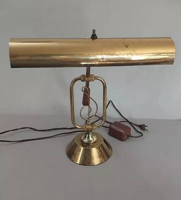 Vtg Brass Treble Clef Music Table Lamp Piano Banker Desk MCM Wood Adjustable • $44.97