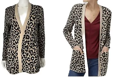 J Crew Open Front Cardigan Leopard Print Sz Small Brown/ Beige • $26