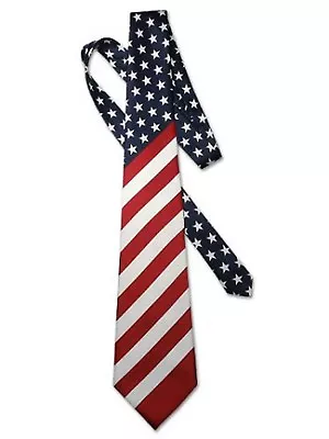 American Flag Mens Neck Tie USA Patriotic NeckTie  58 Inches Long Red-White-Blue • $11.96