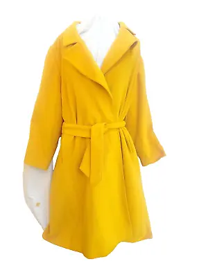 Vintage Hermes Wool Coat Overcoat HAS MANY FLAWS Sz 42 Mustard Yellow Wrap Belt • $395