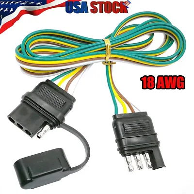 $6.99 • Buy 2ft Trailer Light Wiring Harness Extension 4-Pin Plug 18 AWG Flat Wire Connector