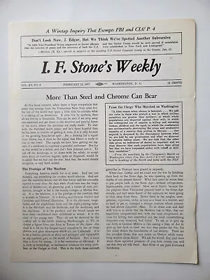 Hope For Peace Clergy March On Washington Nuke Tests I.F. Stone's Weekly 2/13/67 • $20.48