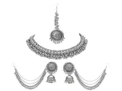 $21.99 • Buy Indian Tribal Ethnic Coin Silver Oxidized Choker Fashion Jewelry Necklace Set