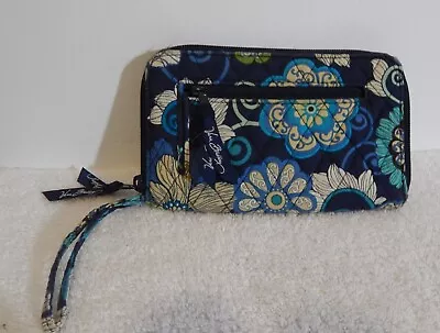 Vera Bradley Clutch Purse Organizer Wallet Blue And Black Floral • $12