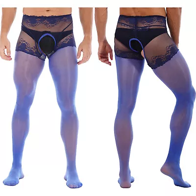 IEFiEL Men's Sissy Lingerie Pantyhose Transparent Lace See Through Long Pants • $8.83