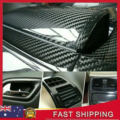 50cm X1.52M 6D Gloss Black Carbon Fibre Fiber Vinyl Car Wrap Air Release Film AU • $13.99