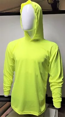 Neon Yellow Long Sleeve Shirt With Hoodie Polyester Birdeye Mesh Fabric • $10.99