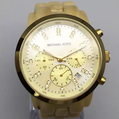 Michael Kors Chronograph Watch Women Gold Tone Faux Horn Date New Battery 6  • $49.99