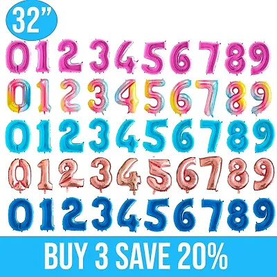 £1.89 • Buy Happy Birthday Foil Balloon Numbers Rose Gold Blue Gradient Pink Decorations