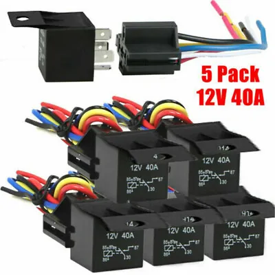 5 Pack 12V 30/40 Amp 4-Pin SPST Automotive Relay With Wires & Harness Socket Set • $10.95