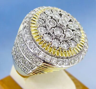 1.38 Ctw Diamonds Round Cut 10k Yellow Gold Ice Out Cluster Men`s Ring Size 9 • $999