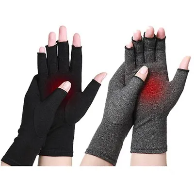 Copper Compression Gloves Anti Arthritis Fingerless Hand Support Pain Relief  L • £4.50