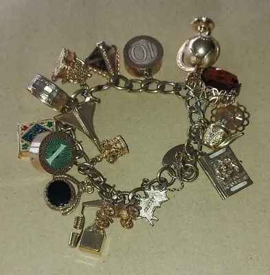 Vintage 9ct 375 Gold Charm Bracelet 9ct    & 18ct Charms Enamel Quran  79.7g  • £3500