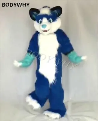 Blue Long Fur Husky Dog Wolf Dog Fox Mascot Costume Cosplay Party Fursuit • $841.87