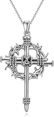 Sterling Silver Nail Cross Thorns Necklace Religious Jewelry Gifts For Men Women • $100.23