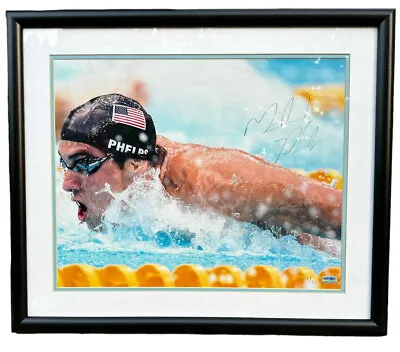 Michael Phelps Signed 26”x22  Framed Matted  Picture COA 8/50 • $495