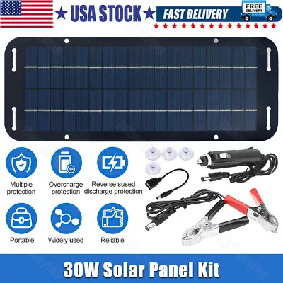30W Solar Panel 12V Trickle Charger Battery Charger Kit Maintainer Boat Car RV • $17.99