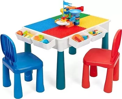 Kids Activity Table & 2 Chairs Set Play Set Furniture W/101 PCS Building Bricks • $59.99