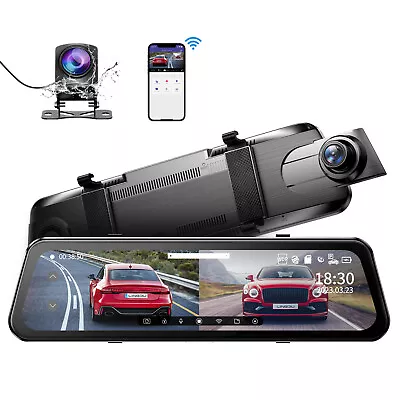 2K Front＆Rear View Mirror Cameras 2.5K WiFi 10 Touch Screen Reverse Assist 1080p • $88.99