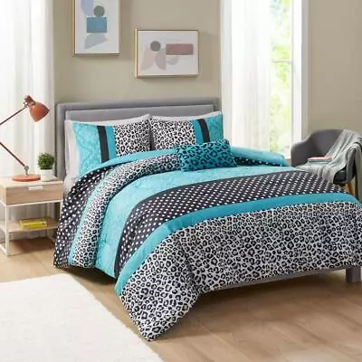 Mi Zone Comforters 90  X 86  Embroidered Bedroom Linen Geometric Teal (4-Pcs) • $57.16