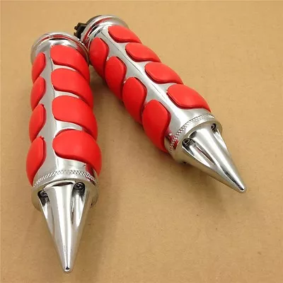 For Harley Road Glide Road King  Chrome Red Spike 1  Rubber Handlebar Grips • $31.18