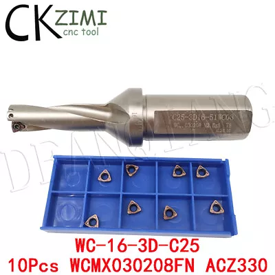 1× U Drill WCΦ16-3D-C25 16mm CNC Tool Indexable Drill Bit + 10Pcs WCMX030208FN  • $39.66