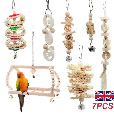 7PCS Parrot Toys Set Budgie Cockatiel Bird Cage Hanging Hammock Chewing Swing UK • £8.69