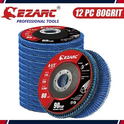 12PACK EZARC 4-1/2  80 Grit T29 High Density Zirconia Flap Disc Sanding Grinding • $25.97