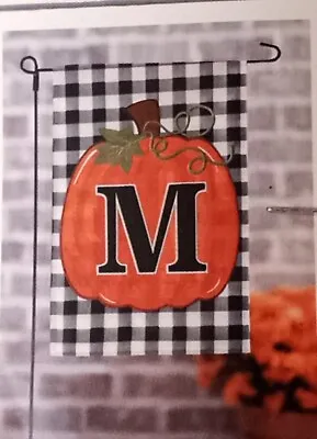 Kirkland's Autumn Harvest Buffalo Check Monogram Pumpkin Flag  M  • $12.95