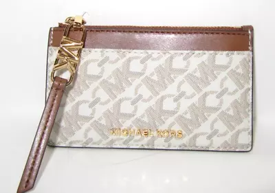 Michael Kors Empire Small Zip Card Case Vanilla Signature Luggage Leather NWT$98 • $46.99
