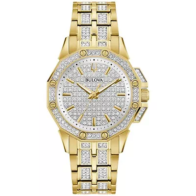 Bulova Men Quartz Octava Crystal Accent Gold Stainless Steel Watch 34MM 98L302 • $220.99