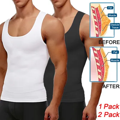 Mens Slimming Vest Body Shaper Slim Chest Belly Boobs Waist Compression Shirts • £9.99