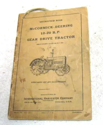 Vintage 1927 Mccormick Deering 10-20 Tractor Instruction Operator Parts Manual • $15