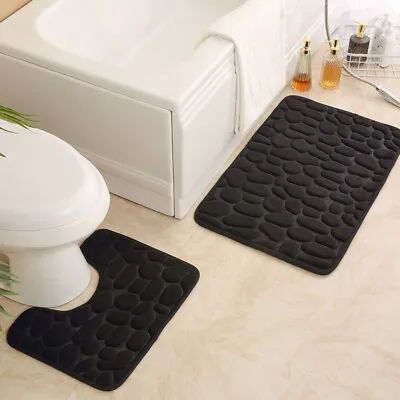 2PCS Mat UShaped Toilet Rug Washable Memory Foam Non Slip Bathroom Floor Mat Set • $15.97