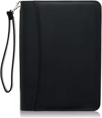 Junior Zippered Business Padfolio With 5X8 Notepad - Black Faux Leather A5 Binde • $43.99