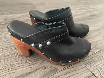 UGG Australia Jolene Heel Clogs S/N 3208 Black Wood Leather Studs: Size 7 • $34.99