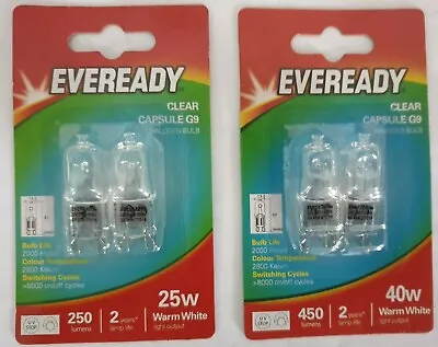 New Eveready G9 25W  40W Halogen Light Bulbs Warm White Capsule Lamp Pack 2| 4 • £3.15