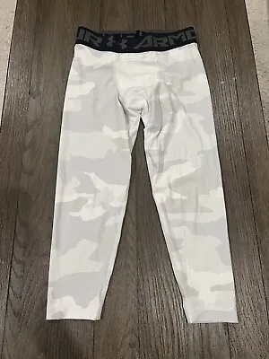 Mens Under Armour White Gray Camo Jock 3/4 Spandex Tights Compression Pants M • $22.75