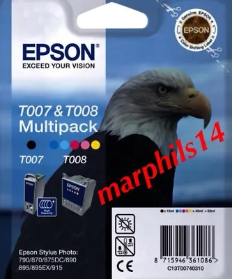 £6.75 • Buy T007 & T008 Epson Black, Tri-Colour Ink Cartridges High Capacity Genuine