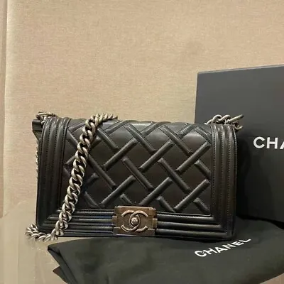 Chanel Versailles Check The Boy Black  Shoulder Bag  Medium Size • $5500