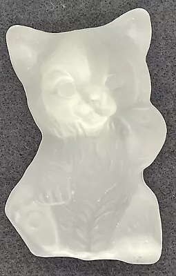 Viking Frosted Clear Glass Cat Figurine Paperweight 4 1/4” Tall • $15