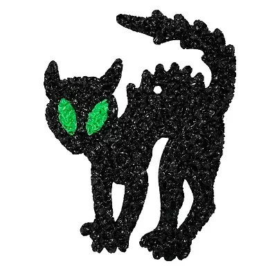 Halloween Vintage Melted Popcorn Plastic Black Cat Green Eyes 8  X 11  • $19.95