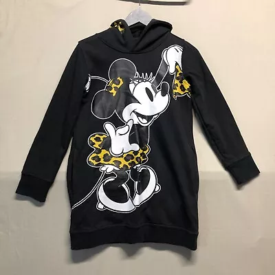 Disney Hoodie Women Small Fits UK 8 10 Black Minnie Mouse Leopard Print Pullover • £12.93