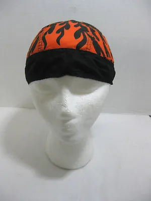 Harley Black Do Rag W/Orange Flames Biker Bandanna Skull Cap Head Scarf Tie Back • $5.95