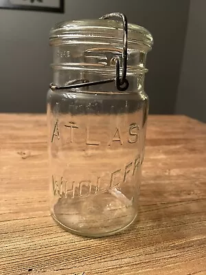 VINTAGE 7  HIGH ATLAS WHOLE FRUIT GLASS MASON CANNING JAR E-Z Seal W/Wire Bail  • $12