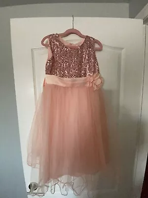 NWT Girls Peach Gold Sequin NWT Dress 6 7 Girls Pagent Holiday Party Small Mark • £11.25