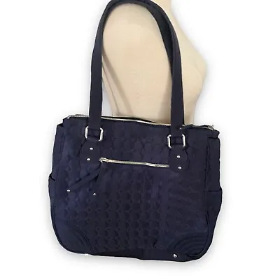 Vera Bradley Quilted Cotton Large Navy Blue Tote Shoulder Bag • $29.99