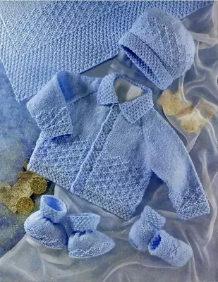 £3 • Buy Baby Knitting Pattern,Jacket, Hat,Mitts,Bootees & Lovely Blanket In DK 0-2 Yr E9