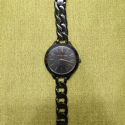 Michael Kors MK3317 Slim Runway Twist Chain Black Ion Stainless Steel Watch • $45