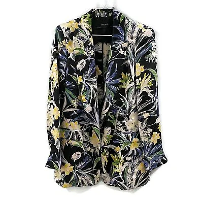 Zara Basic Floral Print Satin Open Front Blazer S • $35.10